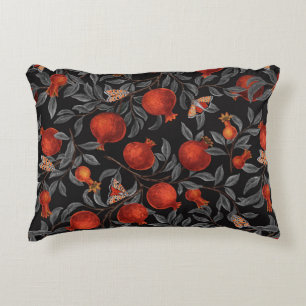 Pomegranates and Bella Moths in red and gray Accent Pillow