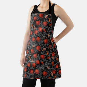 Pomegranates and Bella Moths in red and gray Apron