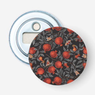 Pomegranates and Bella Moths in red and gray Bottle Opener
