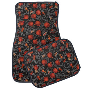 Pomegranates and Bella Moths in red and gray Car Floor Mat
