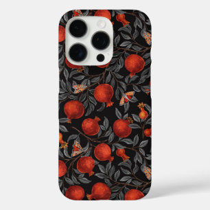 Pomegranates and Bella Moths in red and gray iPhone 16 Pro Case