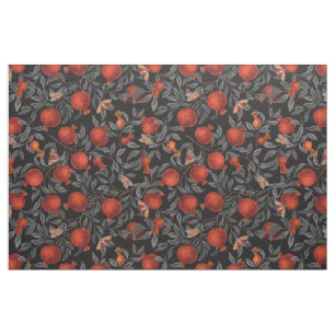 Pomegranates and Bella Moths in red and gray Fabric