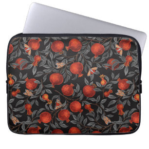 Pomegranates and Bella Moths in red and gray Laptop Sleeve