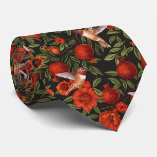 Pomegranates and Bella Moths in red and gray Neck Tie