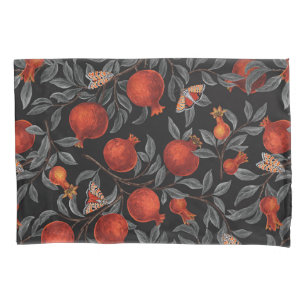 Pomegranates and Bella Moths in red and gray Pillow Case