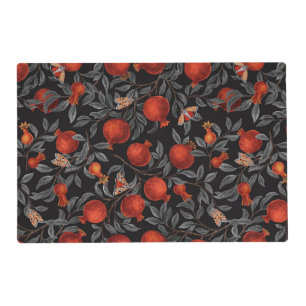 Pomegranates and Bella Moths in red and gray Placemat