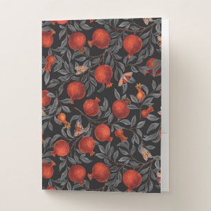 Pomegranates and Bella Moths in red and gray Pocket Folder
