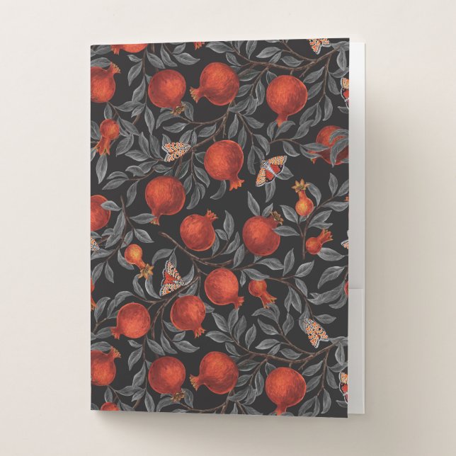 Pomegranates and Bella Moths in red and gray Pocket Folder (Front)
