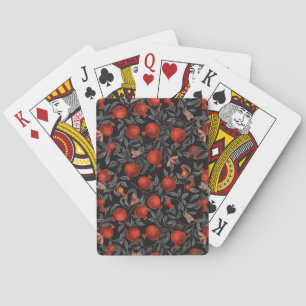 Pomegranates and Bella Moths in red and gray Poker Cards