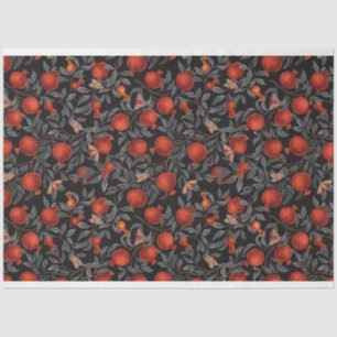 Pomegranates and Bella Moths in red and gray Tissue Paper