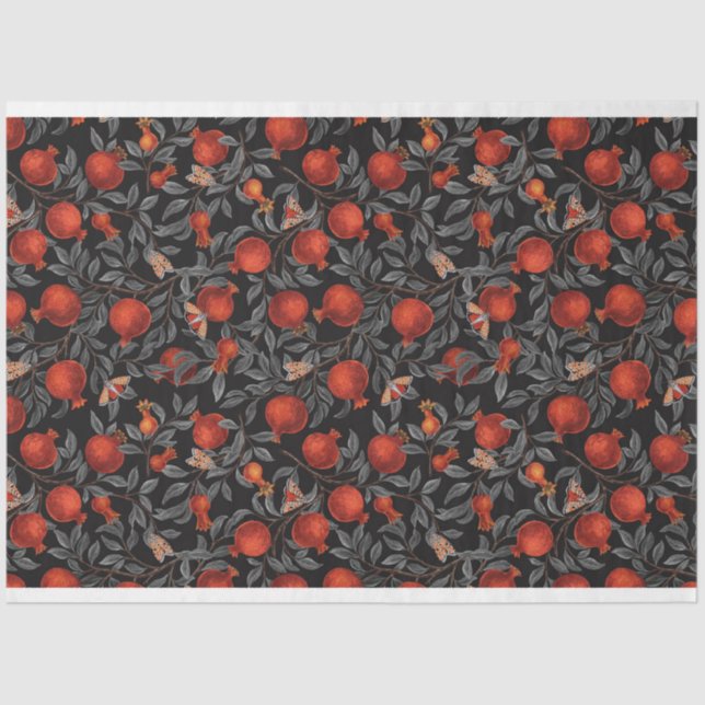 Pomegranates and Bella Moths in red and gray Tissue Paper (Front)