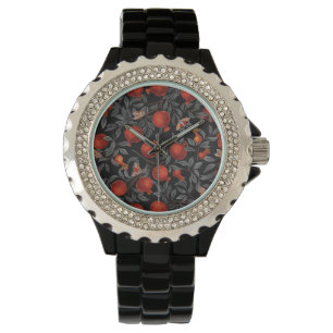 Pomegranates and Bella Moths in red and gray Watch