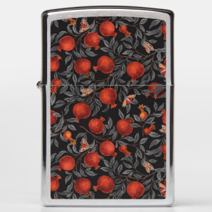 Pomegranates and Bella Moths in red and gray Zippo Lighter
