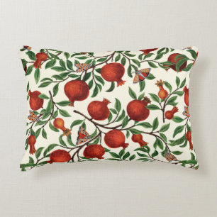 Pomegranates and Bella Moths on off white Accent Pillow