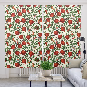 Pomegranates and Bella Moths on off white Blackout Curtains