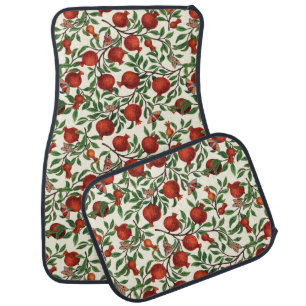 Pomegranates and Bella Moths on off white Car Floor Mat