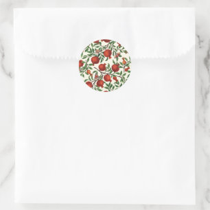Pomegranates and Bella Moths on off white Classic Round Sticker