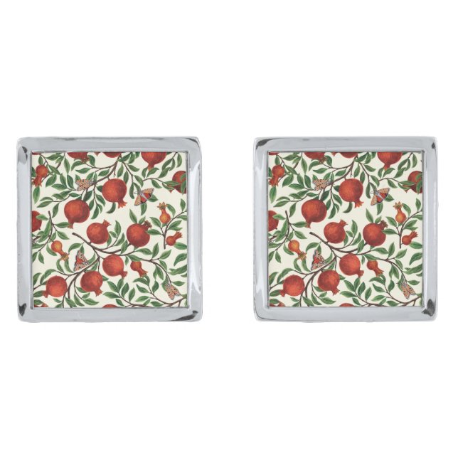 Pomegranates and Bella Moths on off white Cufflinks (Front)