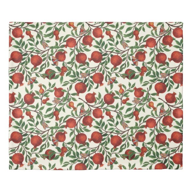 Pomegranates and Bella Moths on off white Duvet Cover (Front)