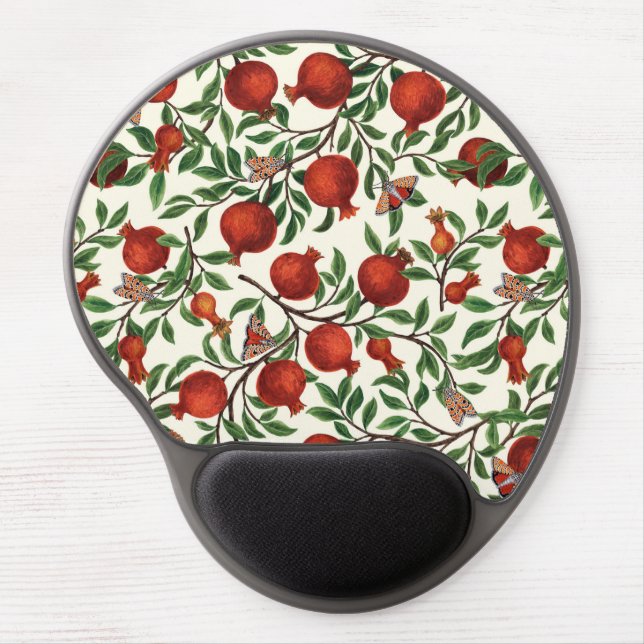 Pomegranates and Bella Moths on off white Gel Mouse Pad (Front)