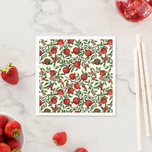 Pomegranates and Bella Moths on off white Napkins (Insitu)