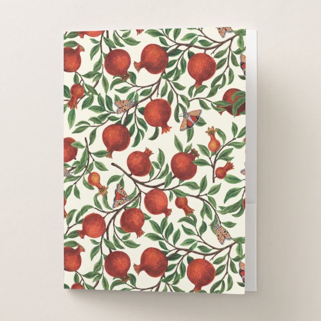 Pomegranates and Bella Moths on off white Pocket Folder (Front)