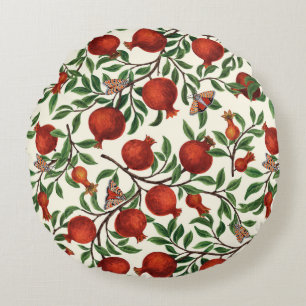 Pomegranates and Bella Moths on off white Round Pillow