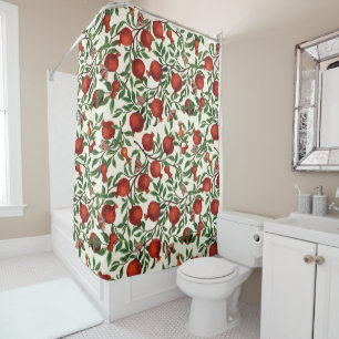 Pomegranates and Bella Moths on off white Shower Curtain
