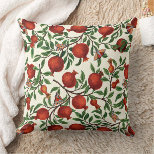Pomegranates and Bella Moths on off white Throw Pillow