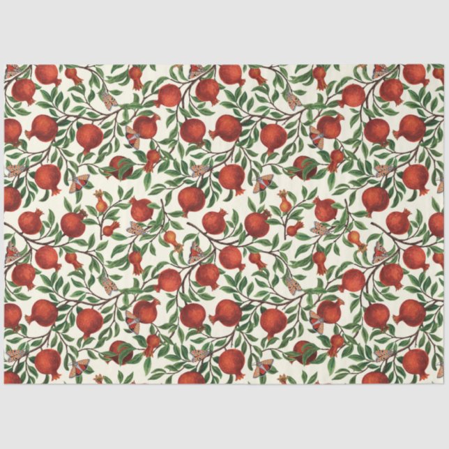 Pomegranates and Bella Moths on off white Tissue Paper (Front)
