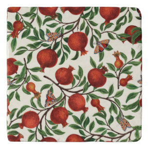 Pomegranates and Bella Moths on off white Trivet