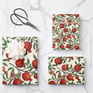 Pomegranates and Bella Moths on off white Wrapping Paper Sheets