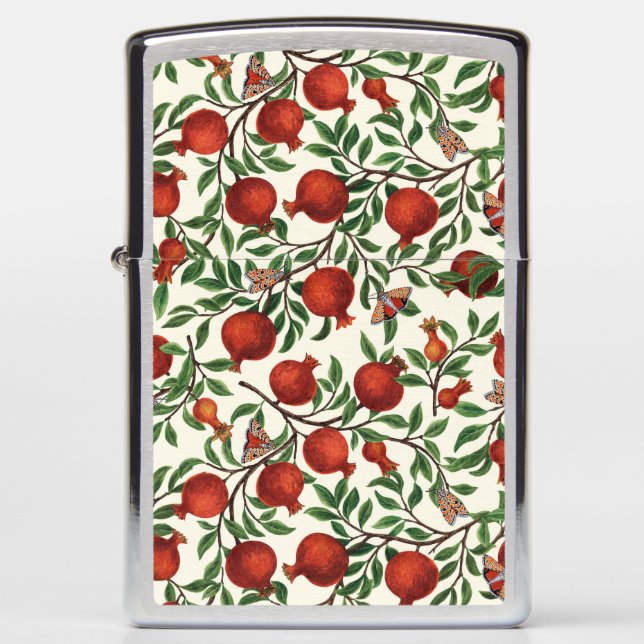 Pomegranates and Bella Moths on off white Zippo Lighter (Front)