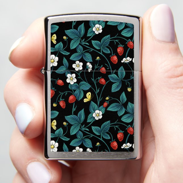 Pomegranates and Bella Moths on off white Zippo Lighter (In Hand)