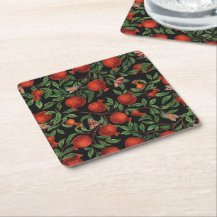 Pomegranates and Bella Moths Square Paper Coaster