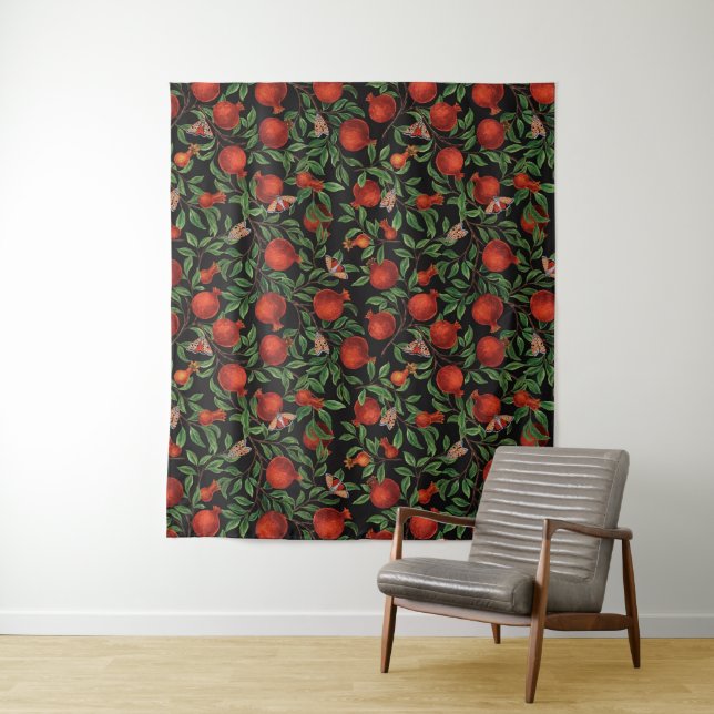 Pomegranates and Bella Moths  Tapestry (In Situ)
