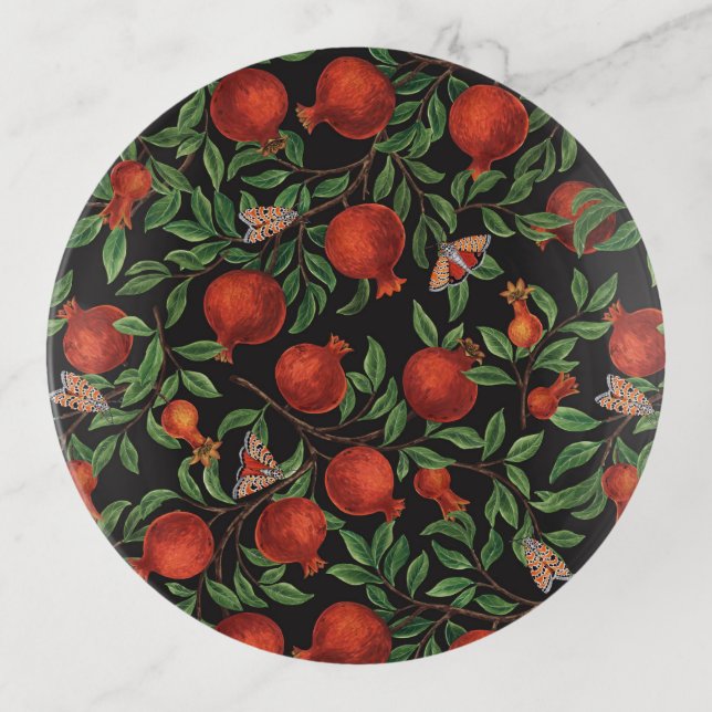 Pomegranates and Bella Moths  Trinket Tray (Front)