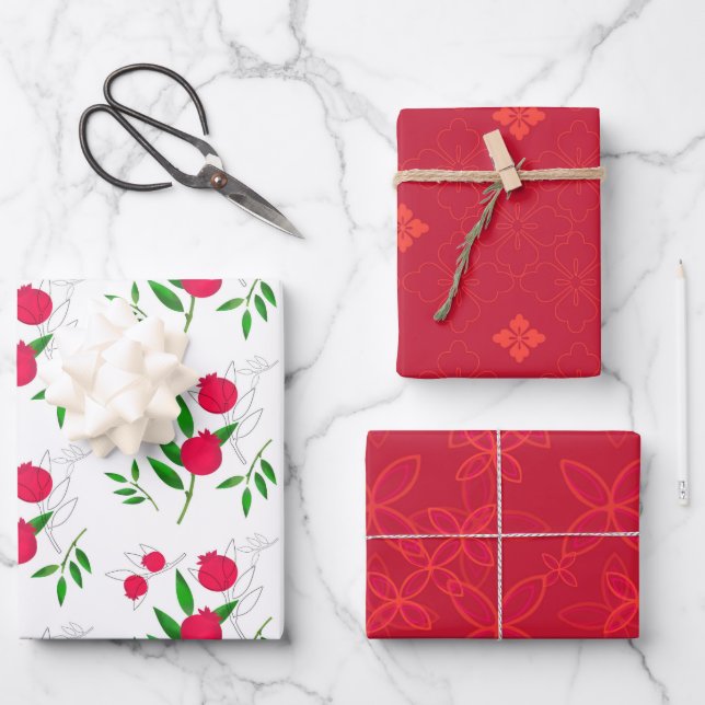 Pomegranates and Coordinating Prints Wrapping Paper Sheets (Front)