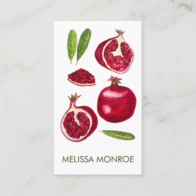 Pomegranates Autumn Fruits Illustrated Business Card (Front)