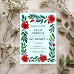 Pomegranates Custom Bat Bar Mitzvah Watercolor Invitation<br><div class="desc">Perfect card to announce a bar mitzvah, bat mitzvah or other Jewish celebration! Hand made art for you! FULLY CUSTOMIZABLE! Click on “Personalize” above to edit the text. Click "edit using design tool" to adjust the fonts, colors and placements. Also you can easily change the card style to have square...</div>
