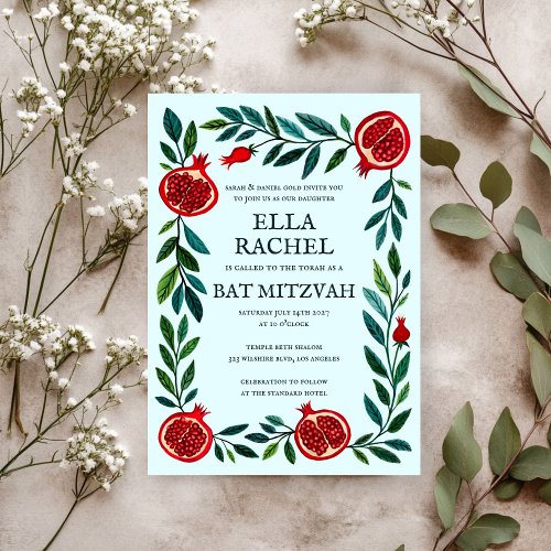 Pomegranates Custom Bat Bar Mitzvah Watercolor