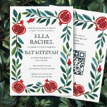 Pomegranates Custom B'nai Bat Bar Mitzvah QR Code Invitation<br><div class="desc">Perfect card to announce a bar mitzvah, bat mitzvah or other Jewish celebration! Hand made art for you! FULLY CUSTOMIZABLE! Click on “Personalize” above to edit the text and add your link to the QR code. Click "edit using design tool" to adjust the fonts, colors and placements and to delete...</div>