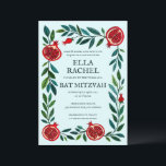 Pomegranates Custom B'nai Bat Bar Mitzvah QR Code Invitation<br><div class="desc">Perfect card to announce a bar mitzvah, bat mitzvah or other Jewish celebration! Hand made art for you! FULLY CUSTOMIZABLE! Click on “Personalize” above to edit the text and add your link to the QR code. Click "edit using design tool" to adjust the fonts, colors and placements and to delete...</div>
