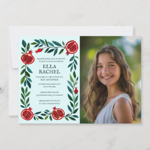 Pomegranates Custom PHOTO B'nai Bat Bar Mitzvah Invitation