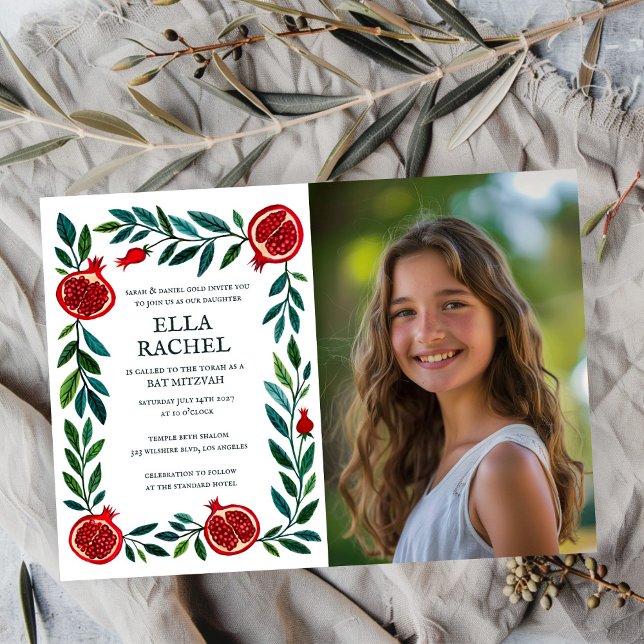 Pomegranates Custom PHOTO B'nai Bat Bar Mitzvah Invitation (Pomegranates Custom PHOTO B'nai Bat Bar Mitzvah Invitation
)