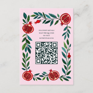 Pomegranates Custom QR Bat Bar Mitzvah Watercolor Enclosure Card
