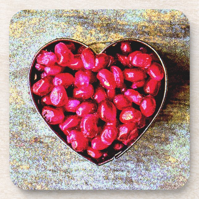 "Pomegranates Heart Fruit" Cute Photo. Buy Now Beverage Coaster (Front)