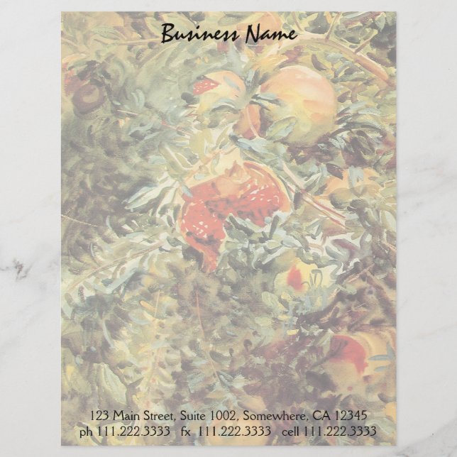 Pomegranates II by John Singer Sargent Letterhead (Front)