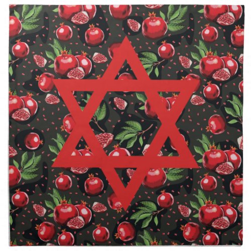 Pomegranates on Black Jewish Rosh Hashanah Challah Cloth Napkin