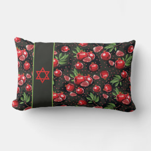 Pomegranates on Black Jewish Rosh Hashanah Star Lu Lumbar Pillow